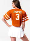 University of Texas - Women's Mesh Cropped Fashion Football Jersey NIL #3 Ewers - Burnt Orange