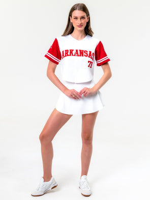 University of Arkansas - Women's Cropped Baseball Jersey - White