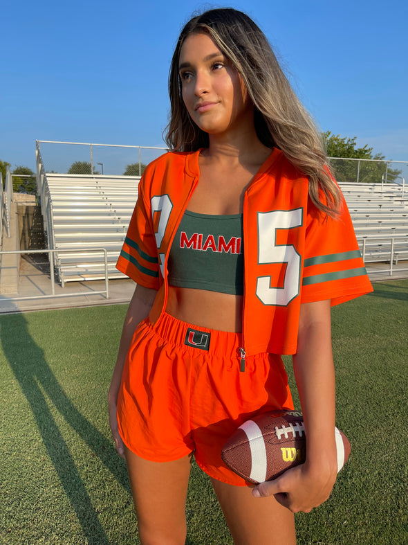 University of Miami - Zip-Up Cropped Fashion Football Jersey - Orange