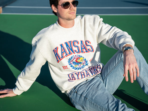 University of Kansas - Vintage Crewneck Sweatshirt - Ash Grey
