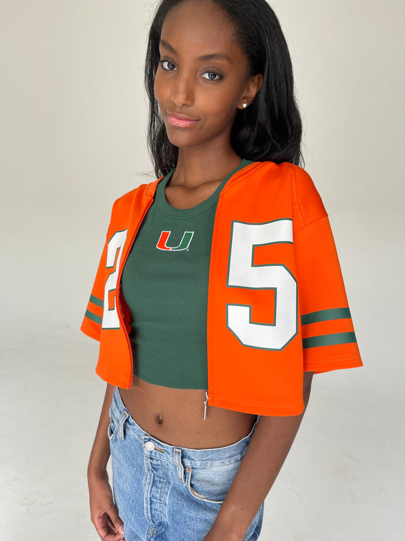 University of Miami - Zip-Up Cropped Fashion Football Jersey - Orange