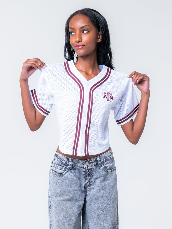 Texas A&M - Women's Cropped Baseball Mesh Jersey - White