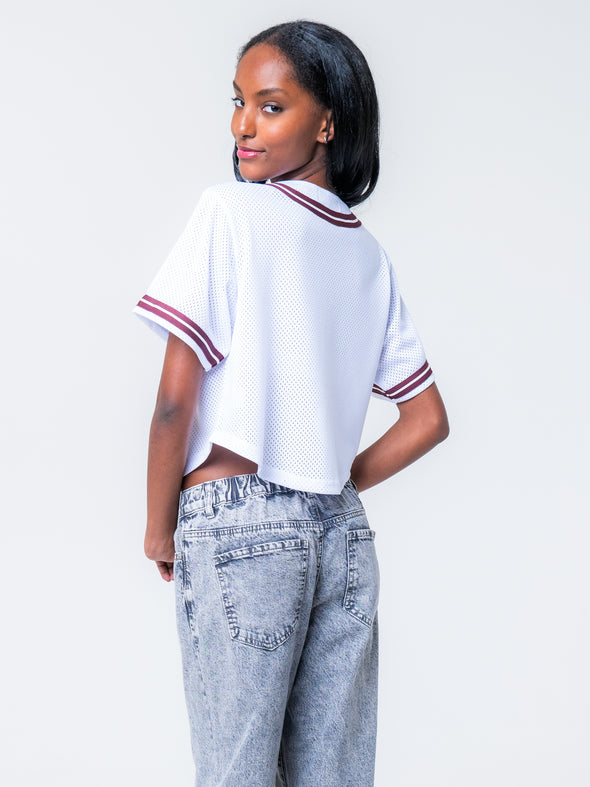 Texas A&M - Women's Cropped Baseball Mesh Jersey - White