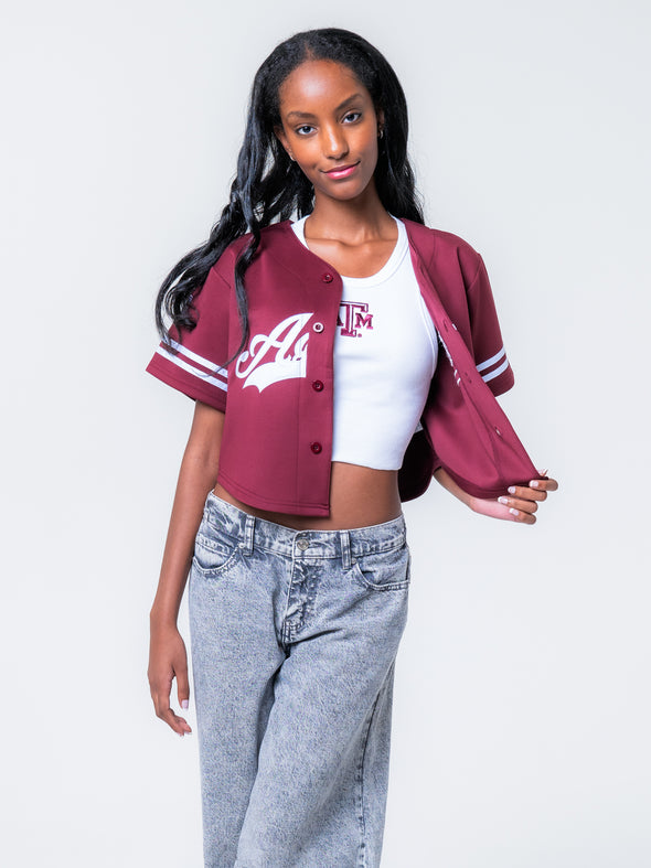 Texas A&M - Women's Cropped Baseball  - Jersey - Maroon