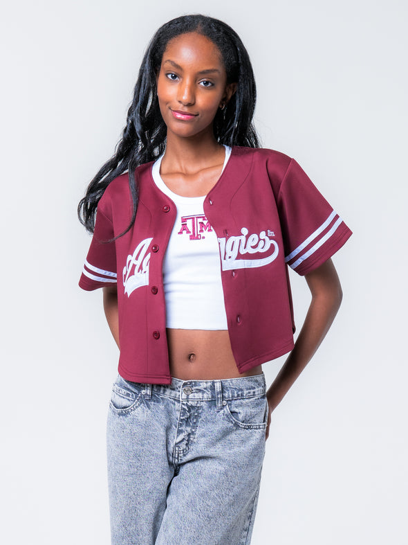 Texas A&M - Women's Cropped Baseball  - Jersey - Maroon