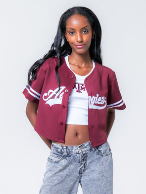 Texas A&M - Women's Cropped Baseball  - Jersey - Maroon