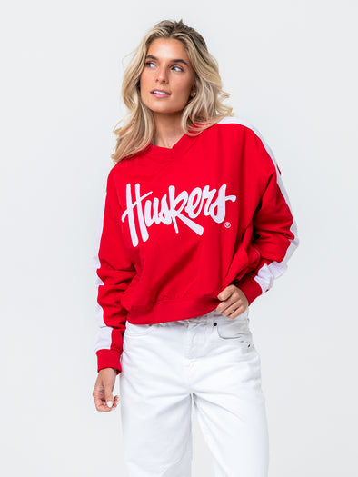 University of Nebraska - Women's Cropped V-Neck Windbreaker  - Red