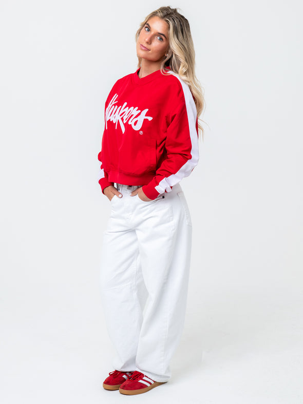 University of Nebraska - Women's Cropped V-Neck Windbreaker  - Red
