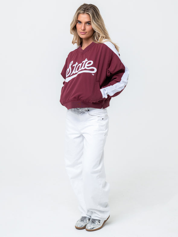 Mississippi State - Women's V-Neck Windbreaker - Maroon