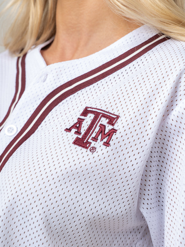 Texas A&M - Women's Cropped Baseball Mesh Jersey - White