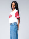 Indiana University - Women's Cropped Baseball Jersey - White / Cardinal Sleeves