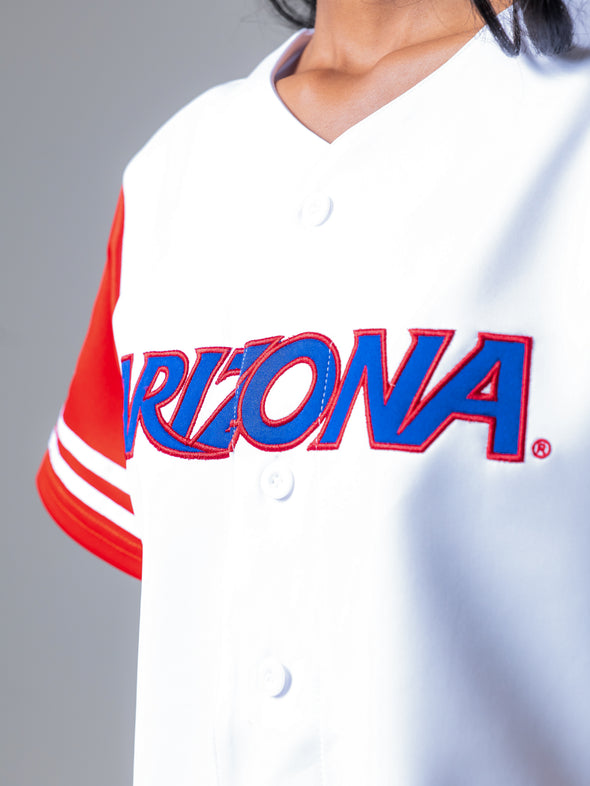 University of Arizona - Women's Cropped Baseball Jersey - White / Red Sleeves