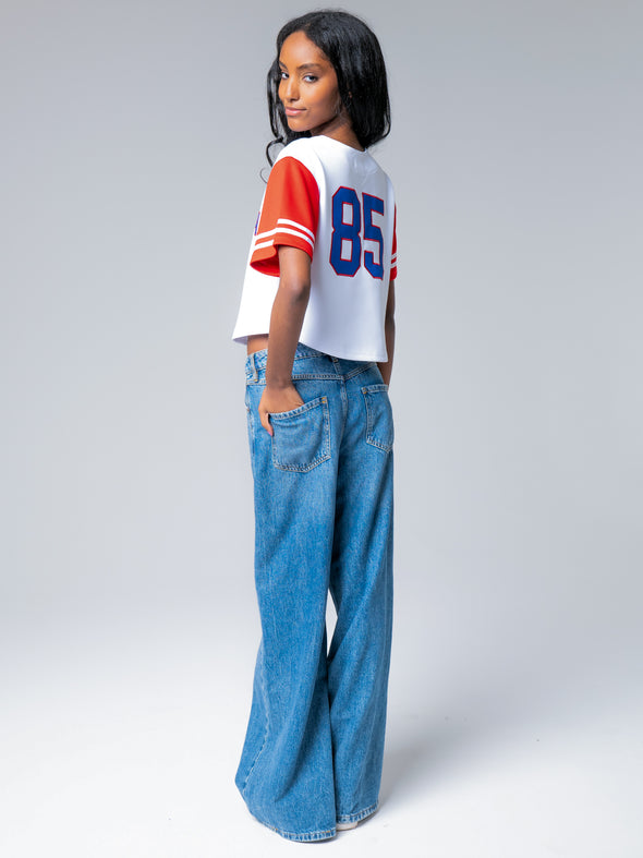 University of Arizona - Women's Cropped Baseball Jersey - White / Red Sleeves