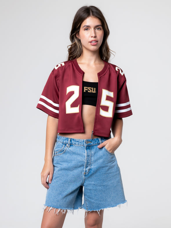 Florida State - Zip-Up Cropped Fashion Football Jersey - Garnet