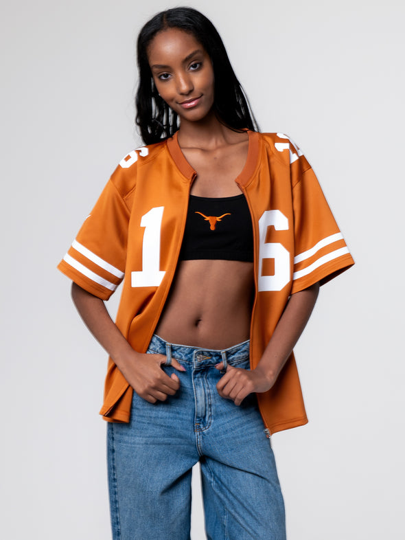 University of Texas - Special Edition Women's Full Length Zip-Up Fashion Football Jersey NIL #16 Arch Manning - Burnt Orange