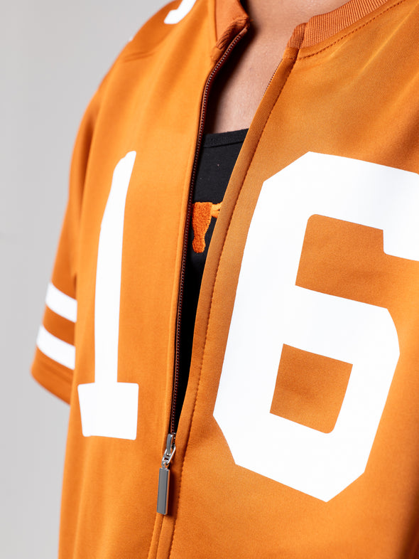 University of Texas - Special Edition Women's Full Length Zip-Up Fashion Football Jersey NIL #16 Arch Manning - Burnt Orange