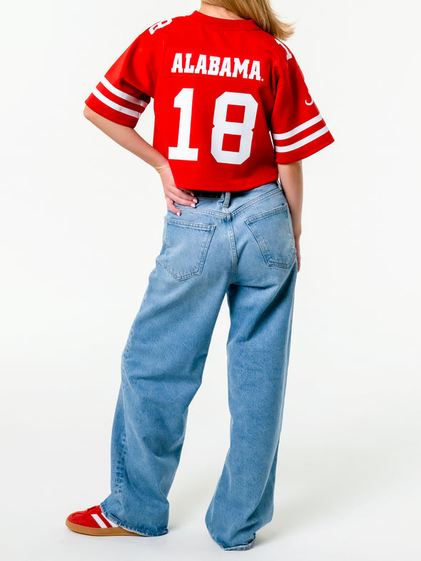 University of Alabama - Zip-Up Cropped Fashion Football Jersey - Crimson
