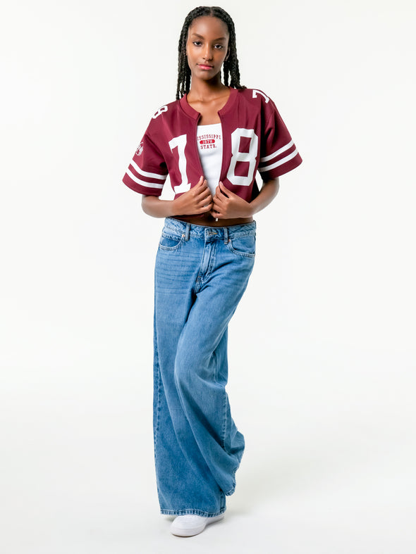 Mississippi State - Zip-Up Cropped Fashion Football Jersey - Maroon