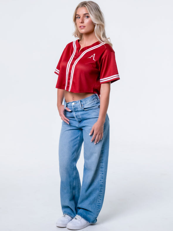 University of Arkansas - Women's Cropped Baseball Mesh Jersey - Crimson