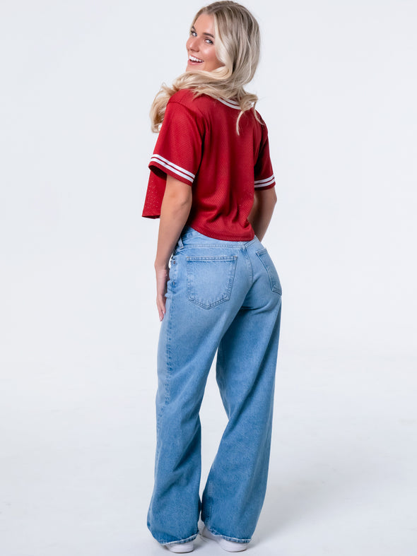 University of Arkansas - Women's Cropped Baseball Mesh Jersey - Crimson