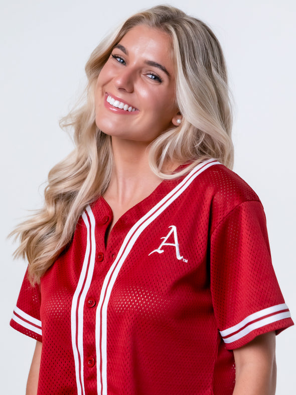 University of Arkansas - Women's Cropped Baseball Mesh Jersey - Crimson