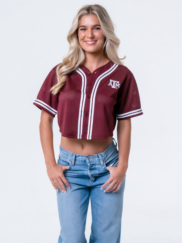Texas A&M - Women's Cropped Baseball Mesh Jersey - Maroon
