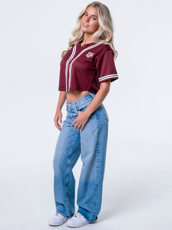 Texas A&M - Women's Cropped Baseball Mesh Jersey - Maroon