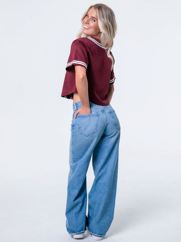 Texas A&M - Women's Cropped Baseball Mesh Jersey - Maroon