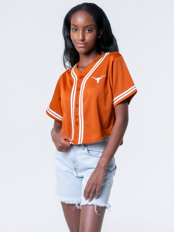 University of Texas - Women's Cropped Baseball Mesh Jersey - Burnt Orange