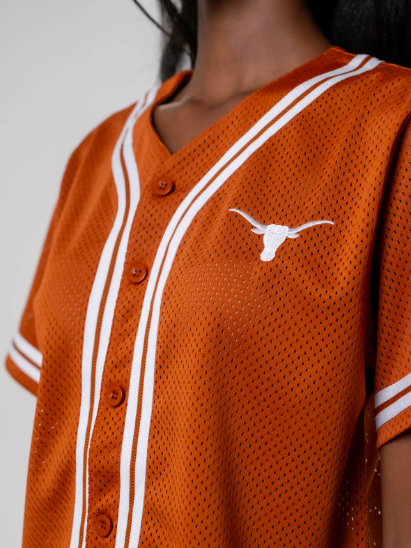 University of Texas - Women's Cropped Baseball Mesh Jersey - Burnt Orange