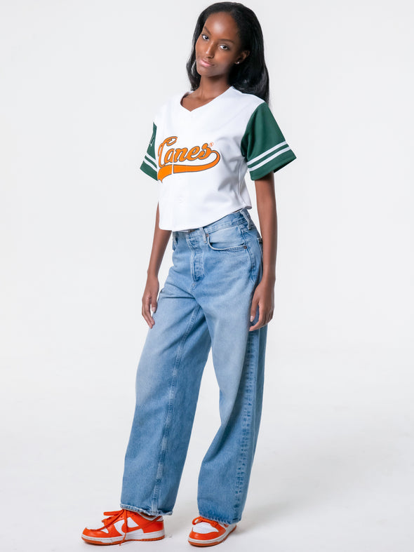 University of Miami - Women's Cropped Baseball Jersey Crop Top - White