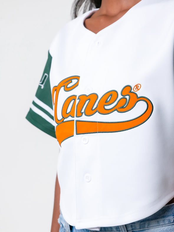 University of Miami - Women's Cropped Baseball Jersey Crop Top - White