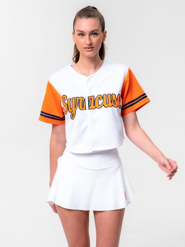 Syracuse University - Embroidered Cropped Baseball Jersey - White