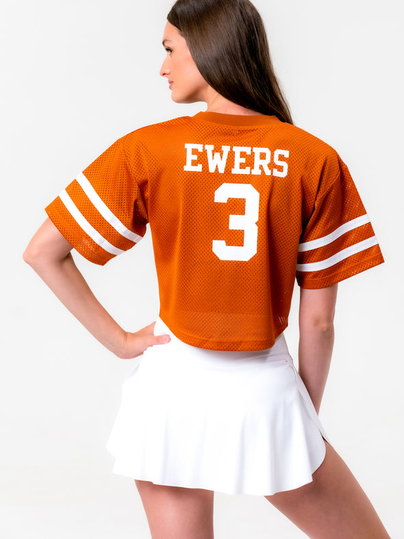 University of Texas - Mesh Cropped Fashion Football Jersey #3 Ewers - Burnt Orange