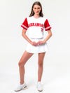 University of Arkansas - Embroidered Cropped Baseball Jersey - White
