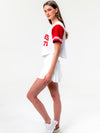 University of Arkansas - Embroidered Cropped Baseball Jersey - White