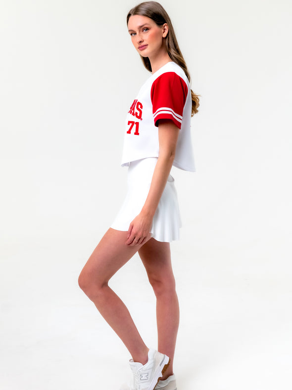 University of Arkansas - Embroidered Cropped Baseball Jersey - White