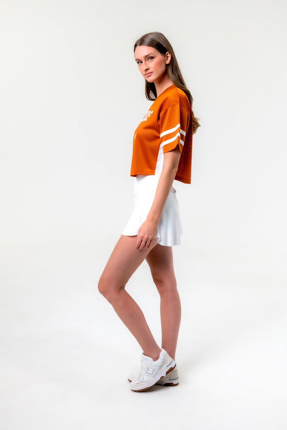 University of Texas - Mesh Cropped Fashion Football Jersey #3 Ewers - Burnt Orange