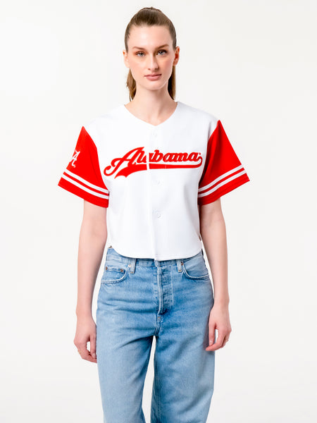 University of Alabama - Women's Cropped Baseball Jersey Crop Top - White