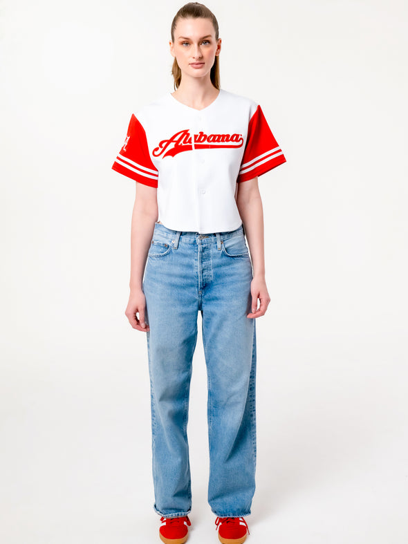 University of Alabama - Women's Cropped Baseball Jersey Crop Top - White
