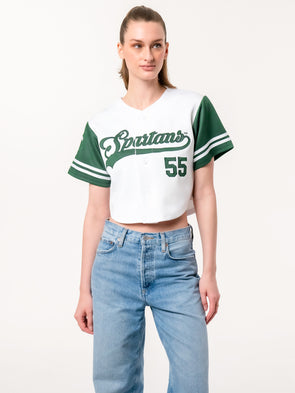 Michigan State University - Women's Cropped Baseball Crop Top - White