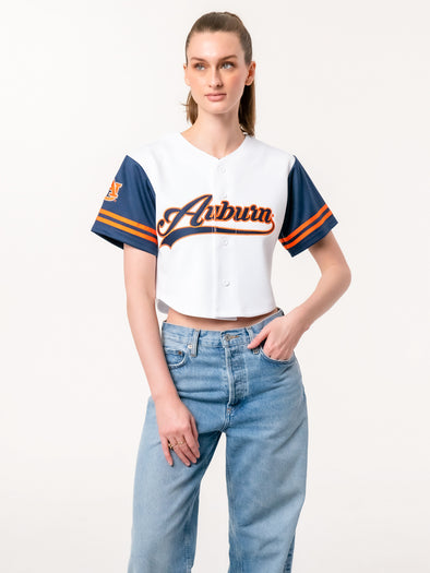 Auburn University - Women's Cropped Baseball Crop Jersey - White