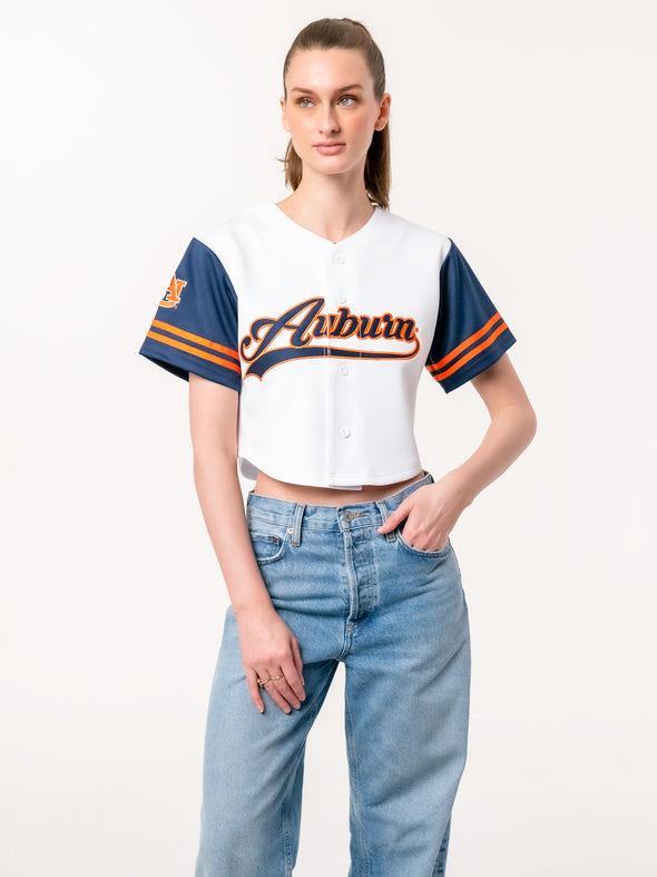 Auburn University - Women's Cropped Baseball Crop Top - White