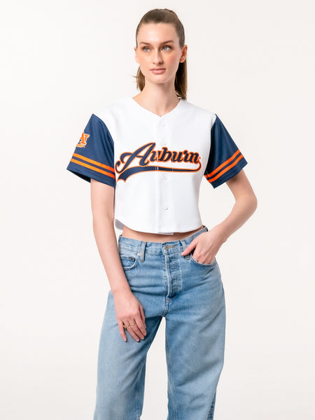 Auburn University - Women's Cropped Baseball Crop Jersey - White