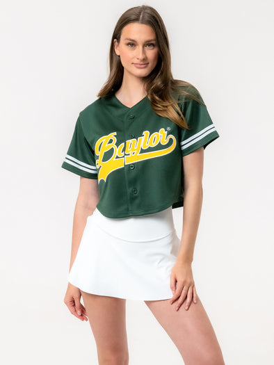 Baylor University - Women's Cropped Baseball Crop Jersey Top - Green
