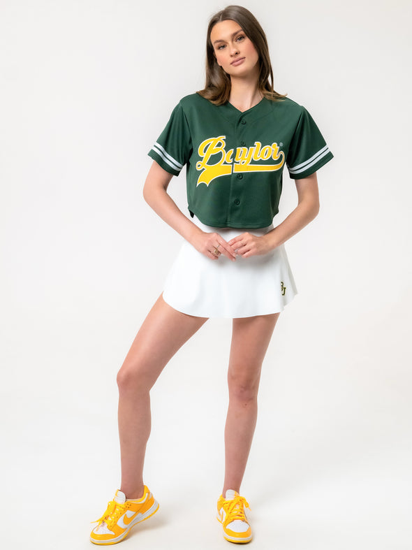 Baylor University - Embroidered Cropped Baseball Jersey - Green