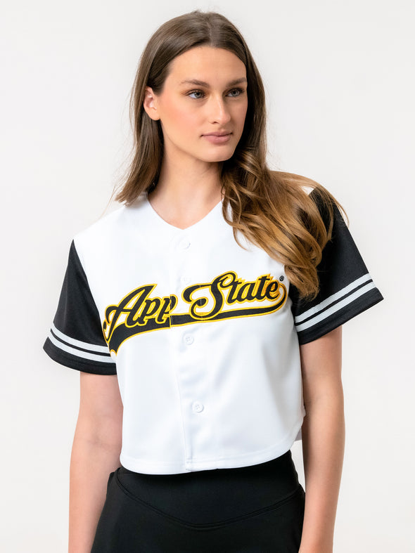 Appalachian State University - Embroidered Cropped Baseball Jersey - White