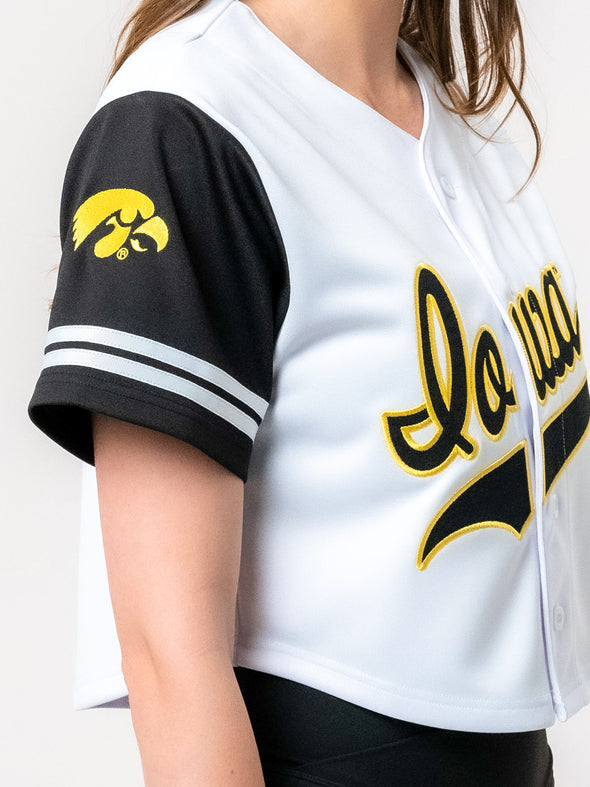 University of Iowa - Women's Cropped Baseball Crop Jersey Top - White