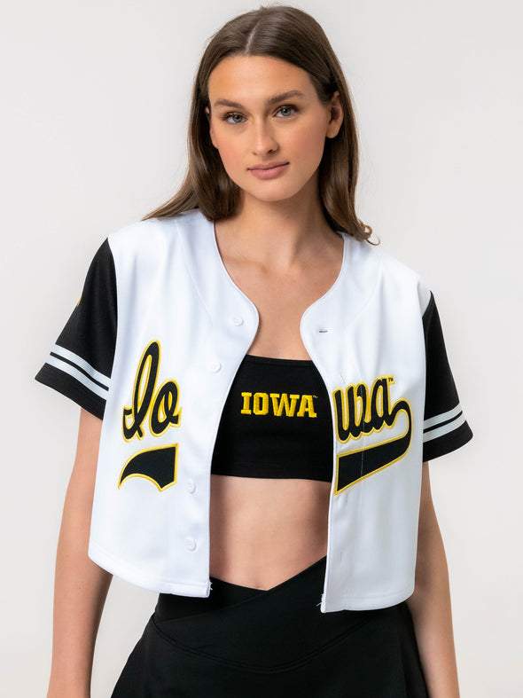 University of Iowa - Women's Cropped Baseball Crop Top - White