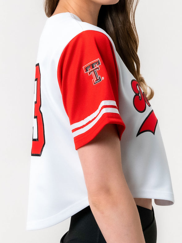 Texas Tech - Embroidered Cropped Baseball Jersey - White
